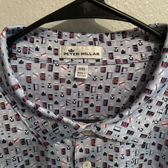 Peter Millar Polo Shirt Men's XXL  Performance Beer Bottles Cans All Over Print - Picture 1 of 8